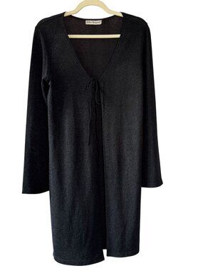 Julia Margaret Vintage Black Metallic Knit Tie Front Cardigan Longline Duster